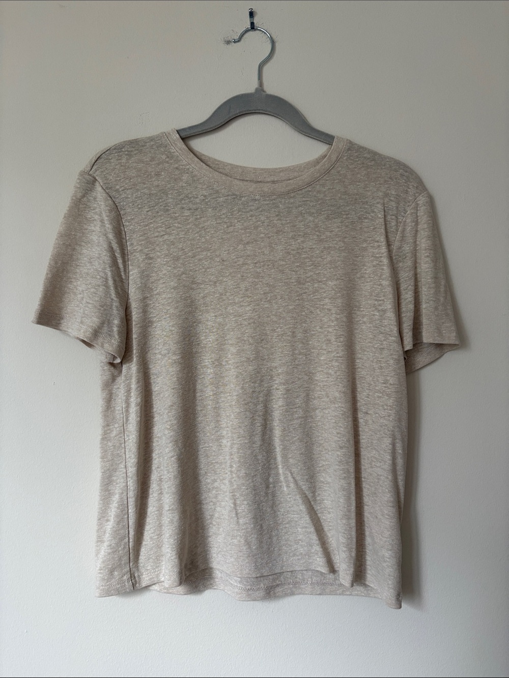 Banana Republic Women's Short Sleeve Linen-Blend Crewneck Tee in Light Tan